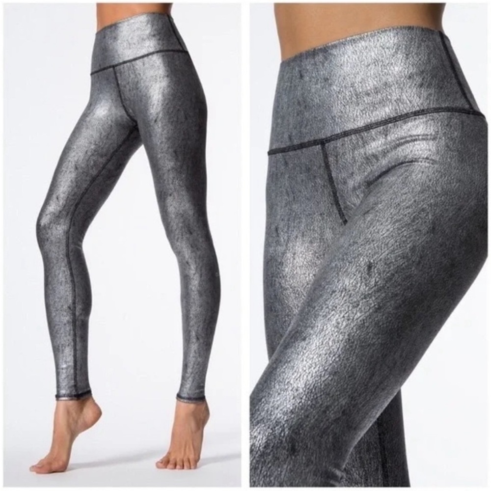 Alo yoga silver metallic high rise pants leggings crackle airlift athletic XXS
